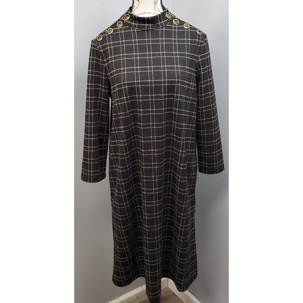 J.McLaughlin Mare Dress Womens M Multi Plaid Jacquard Mock Neck Quiet Luxury